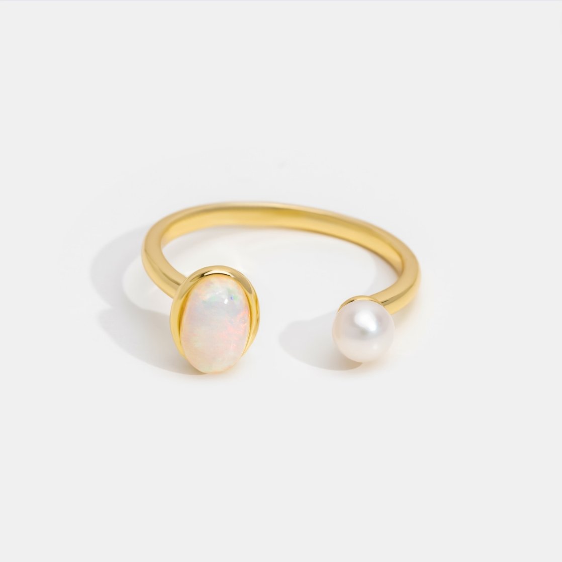 White Opal & Pearl Gold Ring