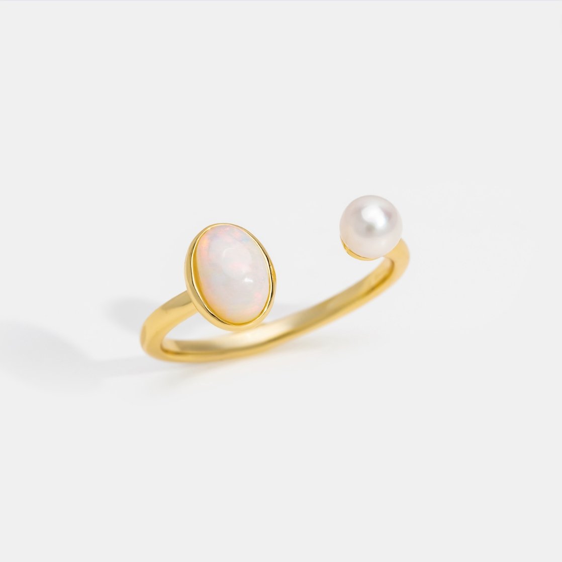 White Opal & Pearl Gold Ring