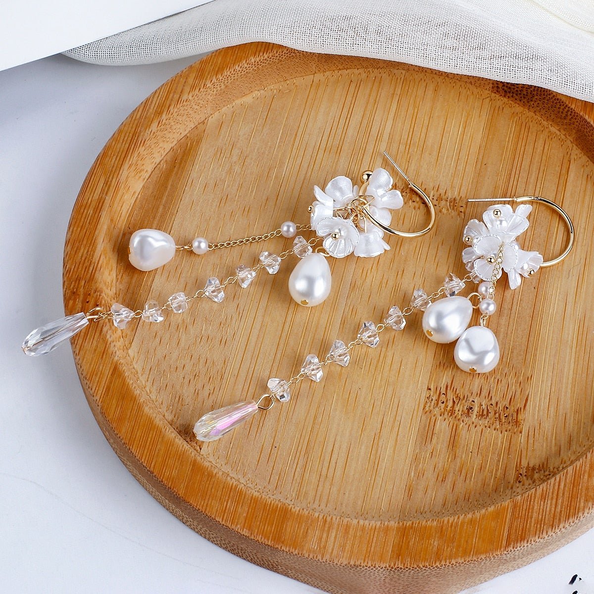 White Pearl Flower Earrings