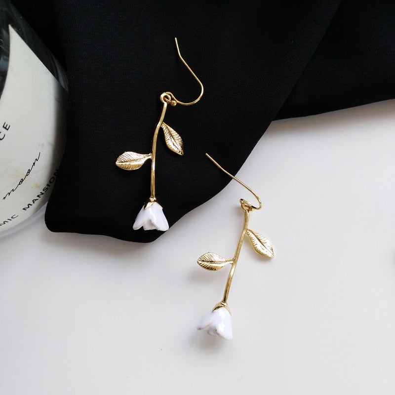 White Rose Earrings