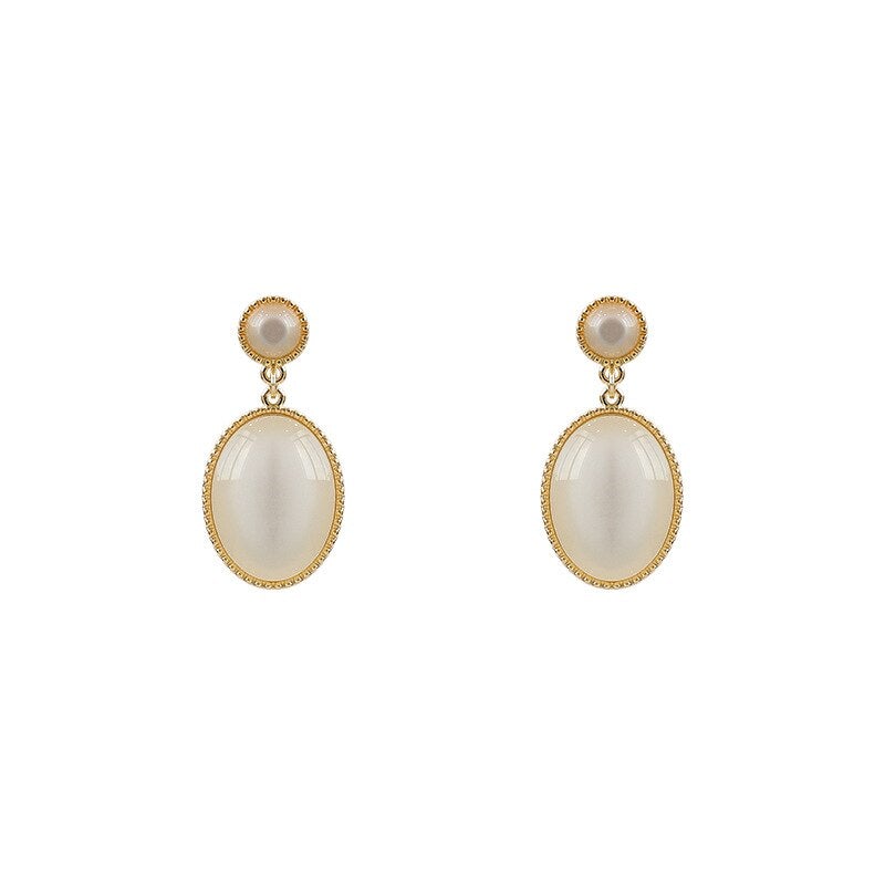 White Stone Drop Earrings